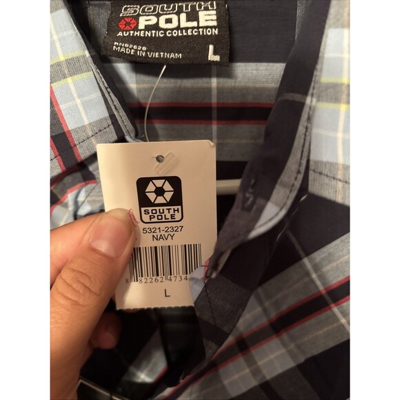 Southpole Shirt Mens Large Blue Plaid Long Sleeve Y2K Hip Hop Button Up NWT - Picture 4 of 6